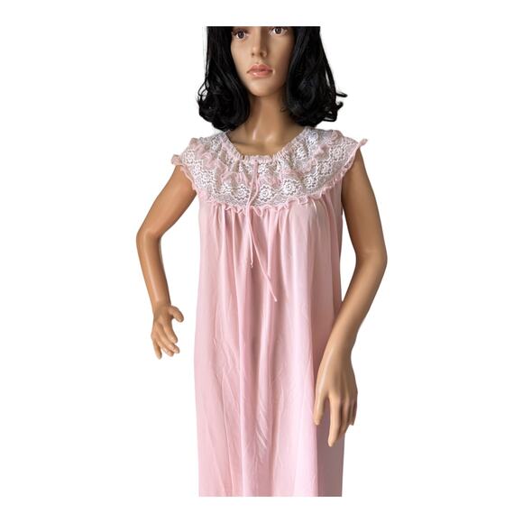 Vintage Margaret night gown sleeveless pink, white lace & ruffles size large - Picture 7 of 13